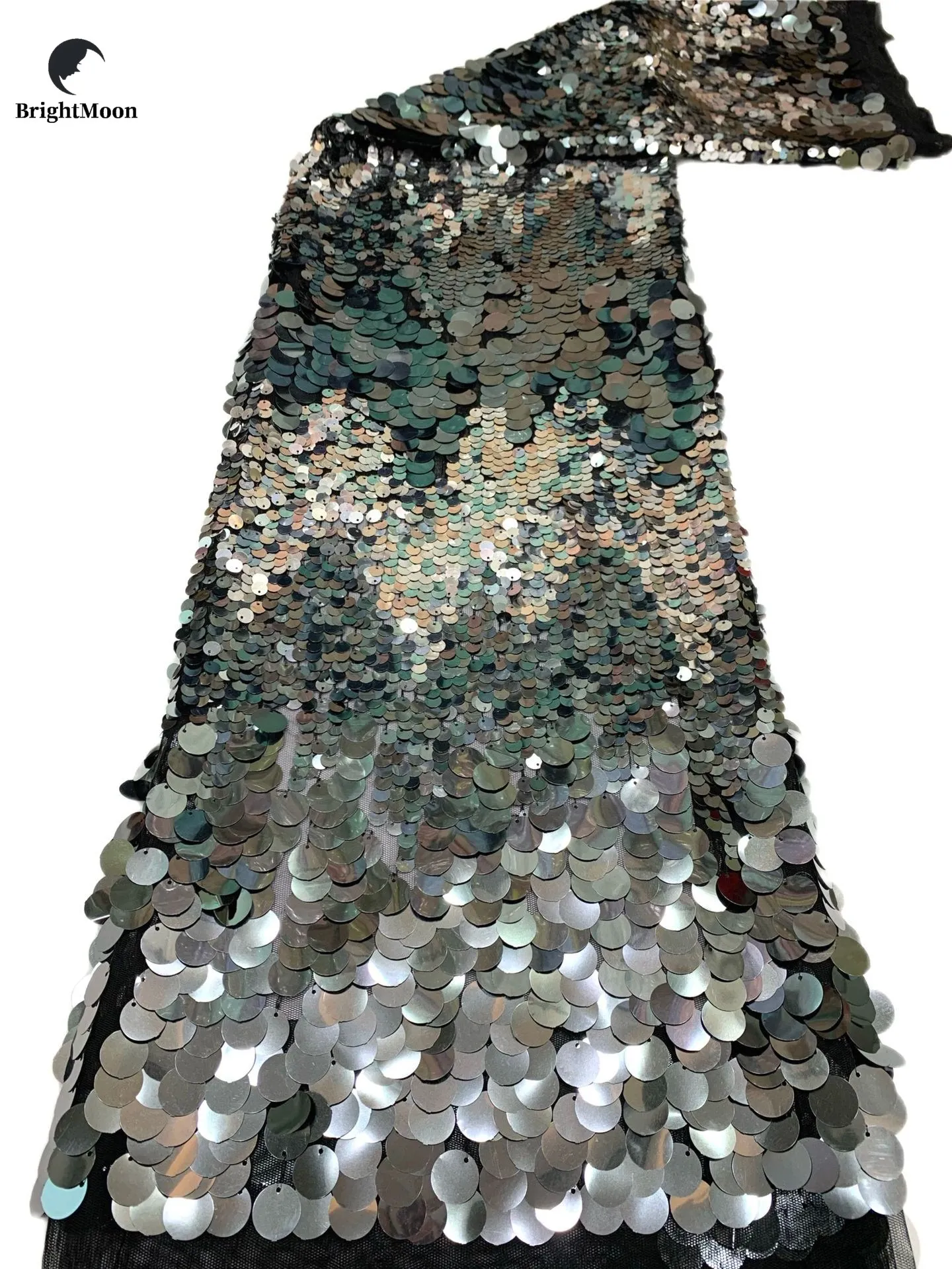 Shiny multi color sequin lace fabric combination of large and small sequins lace fabric