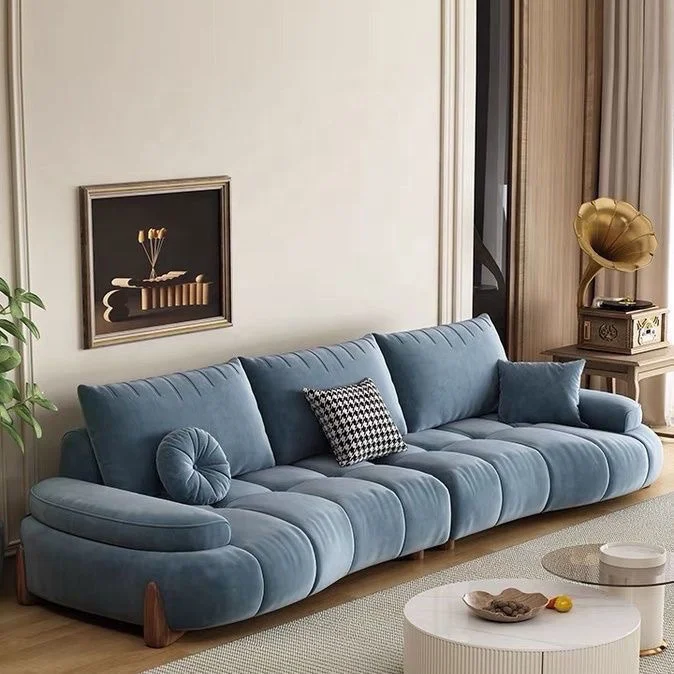 Anti-scratch sofa living room new modern minimalist white cream style curved cat scratch leather sofa