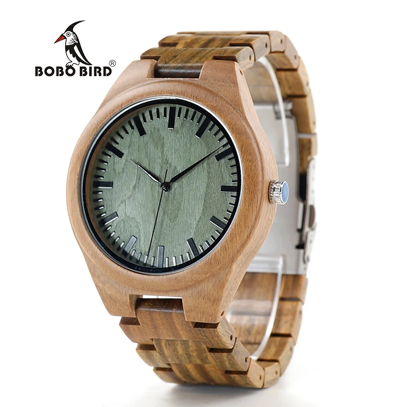 Мужские Классические наручные часы BOBOBIRD 100% из натурального зеленого сандалового дерева кварцевые с деревянным ремешком Водонепроницаемый стеклянный циферблат