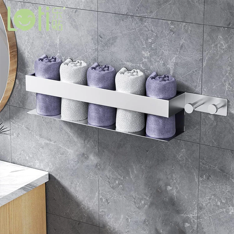 Modern Simple Anti-Rust Hotel Bathroom Wall Mounted Organizer Rack Stainless Steel Towel Shelf