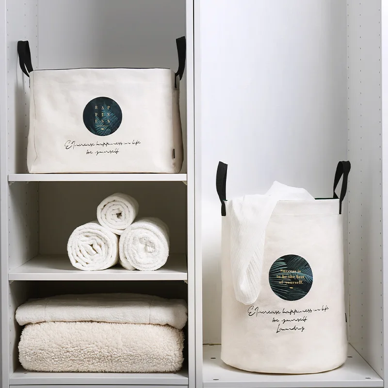 Fashion Folding Round Printed Collapsible Canvas Fabric Storage Bin Laundry Dirty Clothes Basket For Clothing Quilt Toy