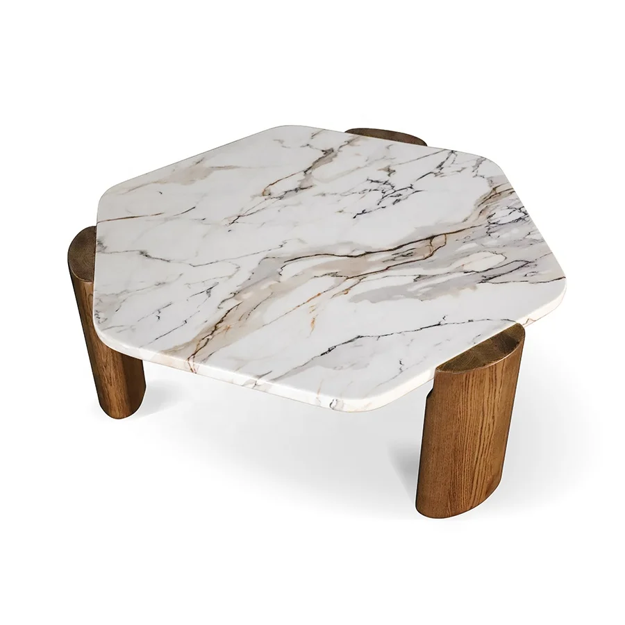 OEM ODM Factory Price Coffee Table Oak Wood Legs Luxury Modern Center Tables Marble Coffee Tables