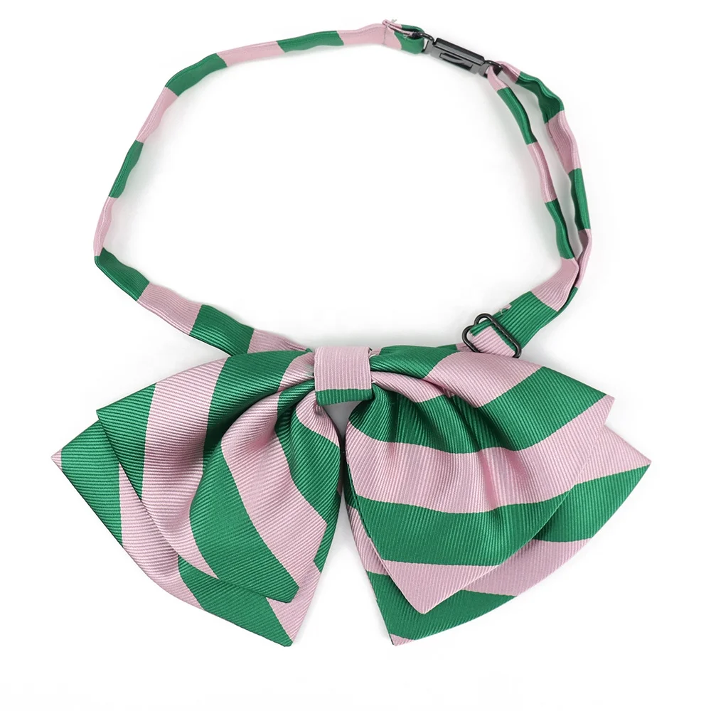 Custom Alpha Beautiful Logo Polyester Bowties Fashion Green Striped Lady Big Bow Tie