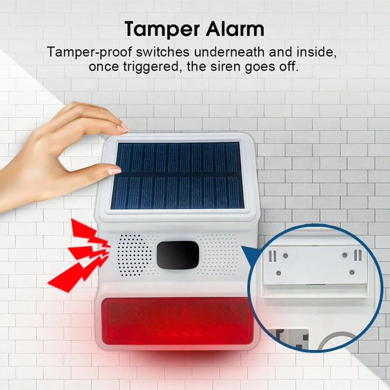 New Waterproof Outdoor Wireless Home Security Solar Alarm Siren with 100dB Loud Volume LED Flash Strobe