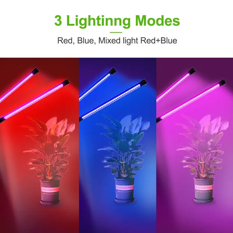 3 Lighting modes 2 head 360 degree Rotatable LED Grow Light Adjustable Desk Clip Light with auto cycle timer