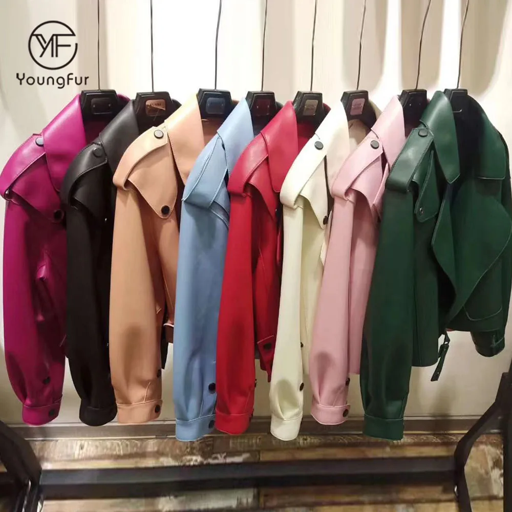 Fashion Real Sheepskin Leather Jacket Women /Wholesale Custom Sheep Skin Motorcycle Biker Women Genuine Leather Jacket for Women