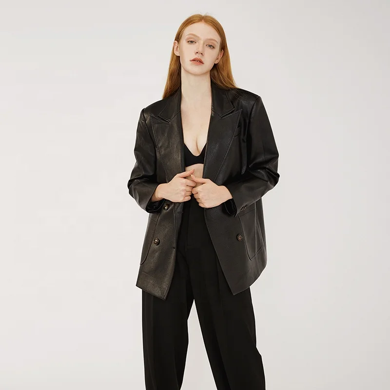 Настраиваемые винтажные верблюжьи минималистичные модные коричневые женские дизайнерские новейшие повседневные куртки из искусственной кожи Блейзер Пальто для женщин