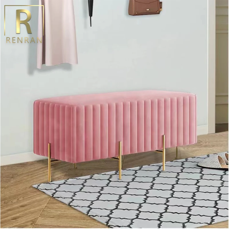 modern design fabric leather metal leg long bench seat sofas shoes changing stool long chairs stool