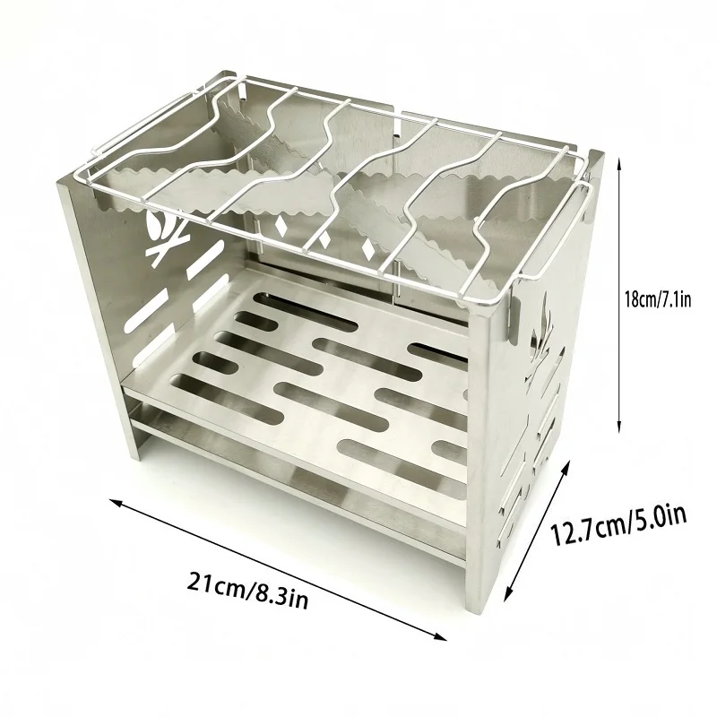 Stainless Steel Wood Camping Burning Stove Backpacking Stove with Mini BBQ Grill