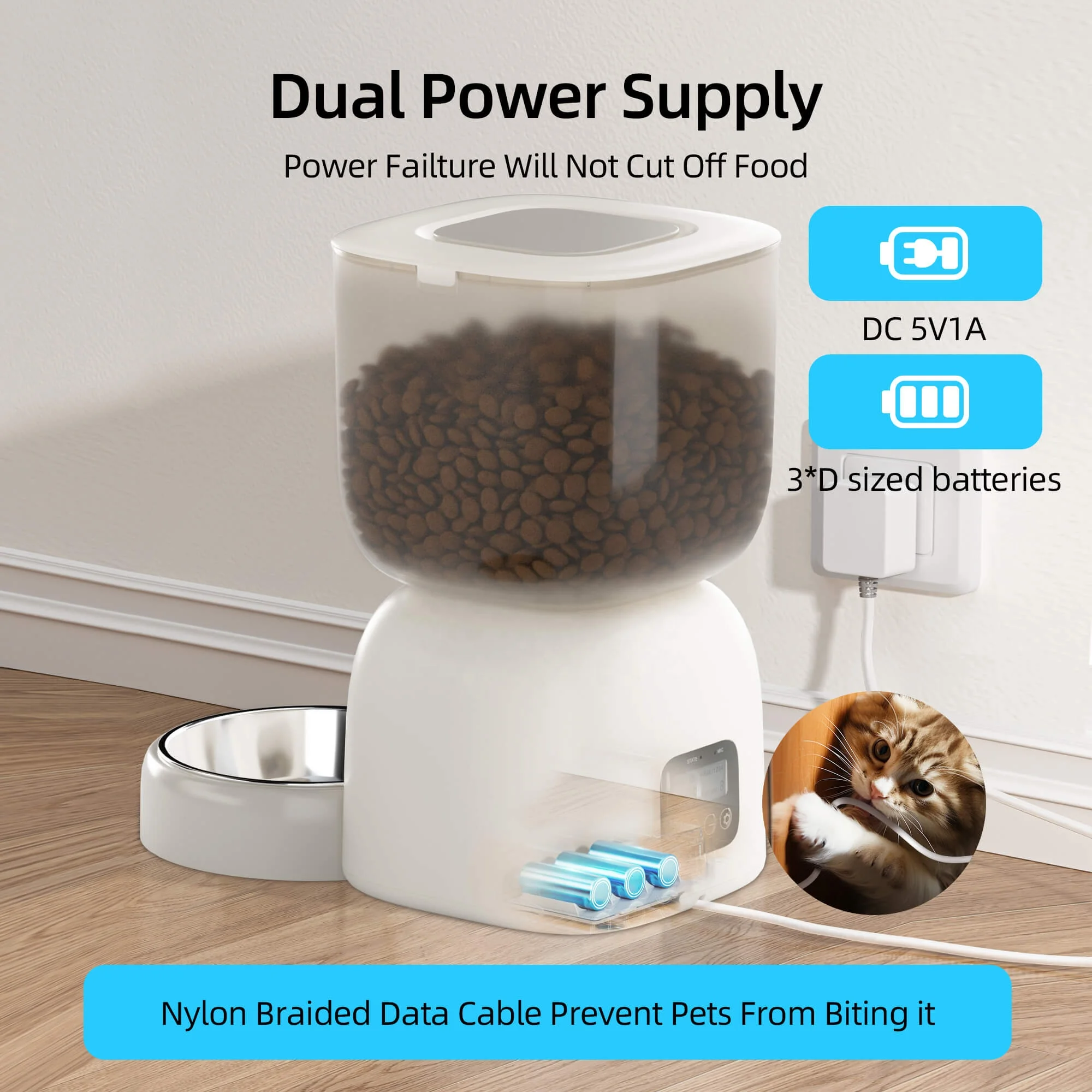 Petwant Factory Price Wholesales 3L Smart Visual Dual Power Supply Stainless Steel Bowls Cat Dog Pet Automatic Feeder