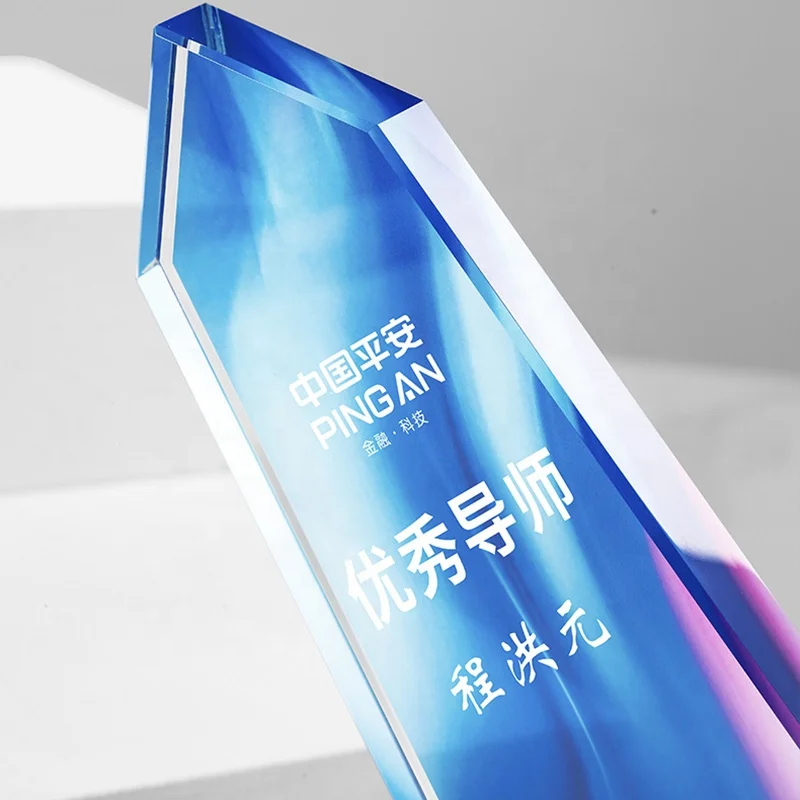 Retail OEM ODM Trofeos Cristal Medal UV Printing Crystal Glass Trophies Wood Base Victory Awards