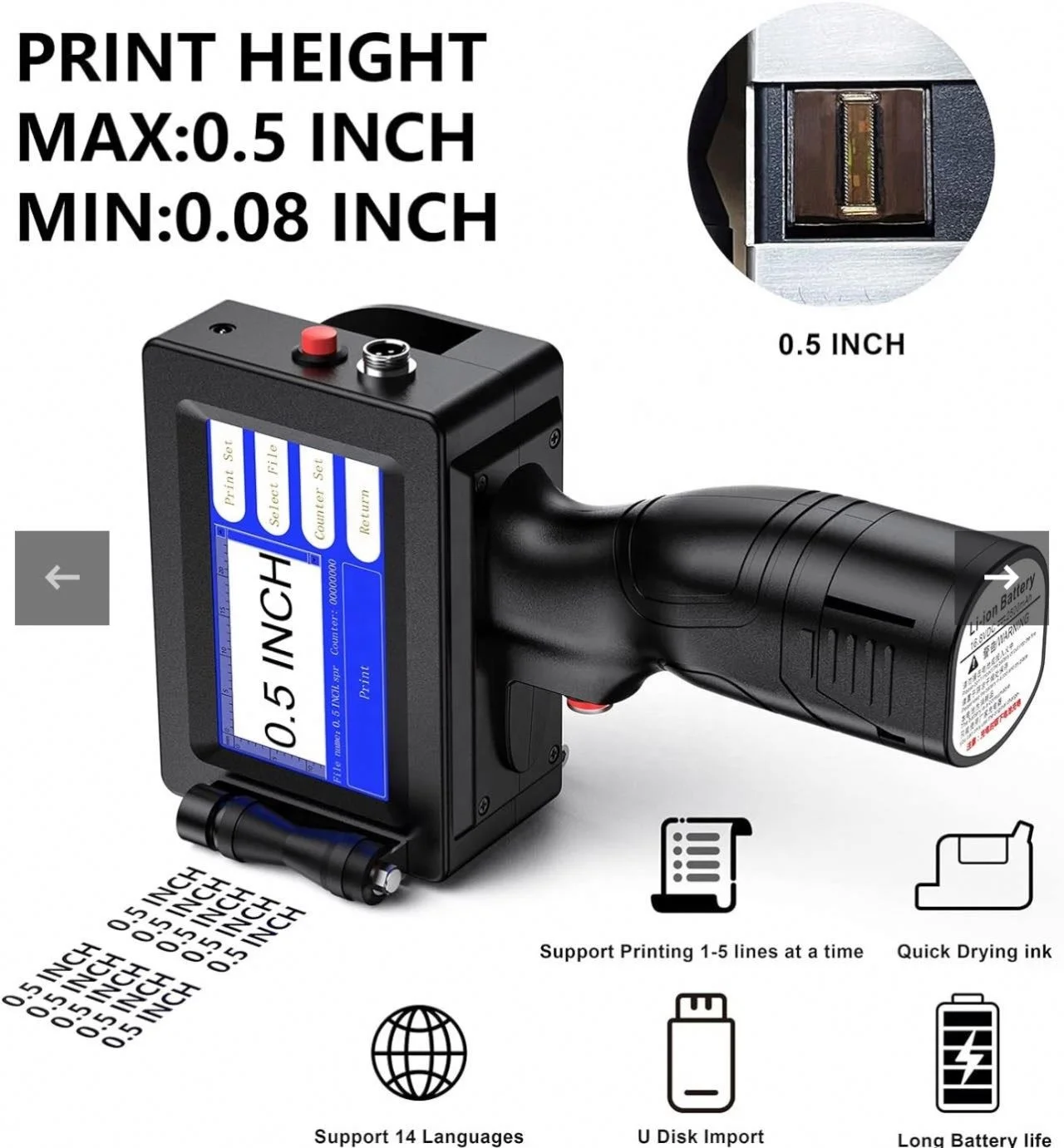 Handheld Mini Inkjet Printer 12.7 Mm TIJ Printer for Barcode Logo QR Code Image and Date Printing Thermal Inkjet Encode