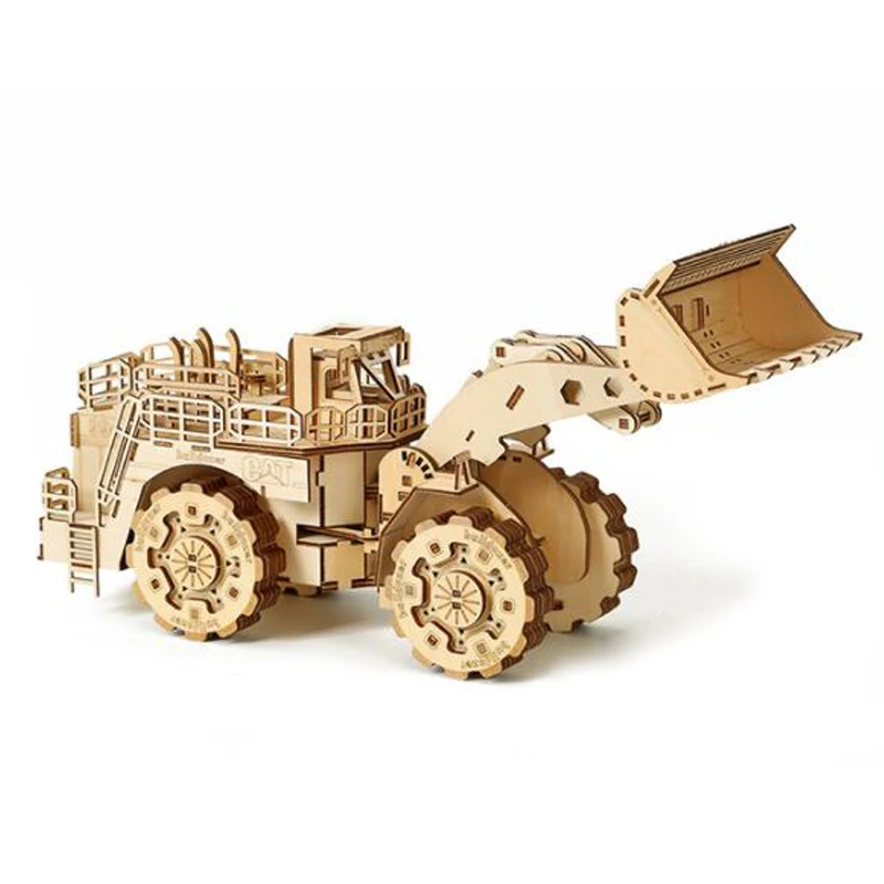 DIY children educational toys jigsaw bulldozer model engineering vehicle excavator forklift ornament 3D wooden puzzle for kids