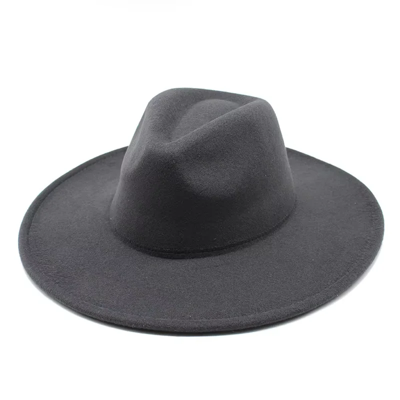 Factory Wide Brim Big Fedora Hat Panama Polyester Jazz Cowboy Fake Wool Large Fedora Hats