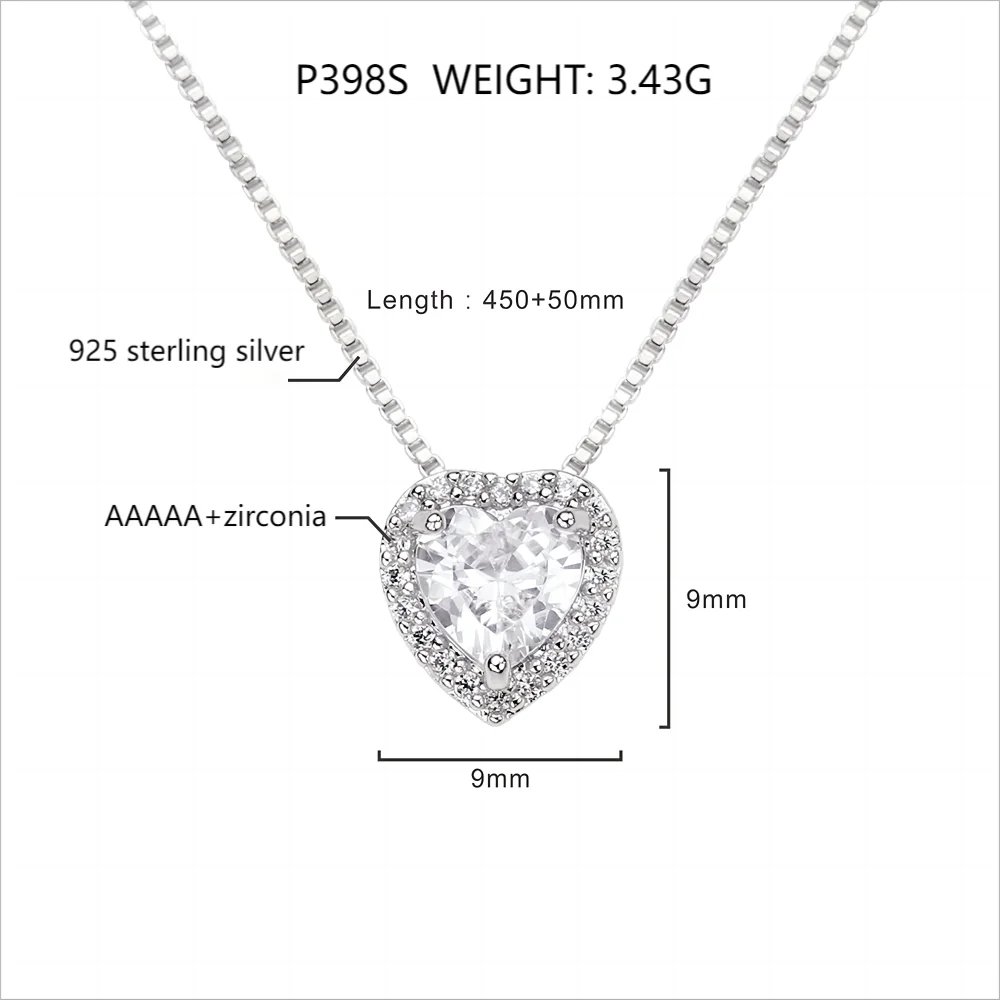 FOXI solid 925 pure silver necklace 5A CZ Heart Design Dainty Turkish Handcrafted 925 sterling Silver heart Charm Necklace