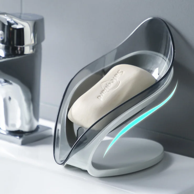 DN0013 Leaves Soap Box No-punching Double Layer Soap Box Toilet Bathroom Suction Soap Box Storage Rack