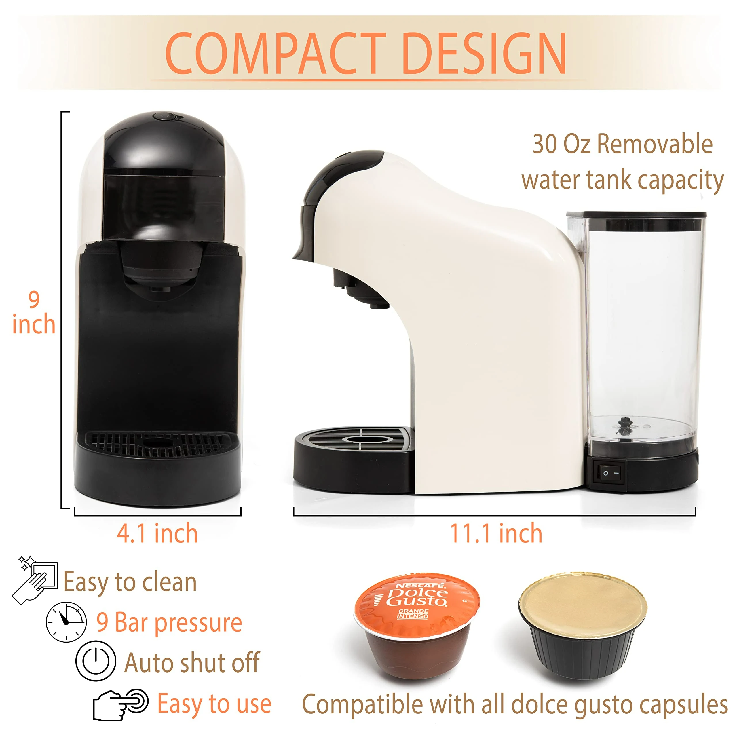 Custom Made 1450w 9 Bar Auto Smart Capsule Coffee Maker Portable Home Use Appliances Italian Coffee Making Machines