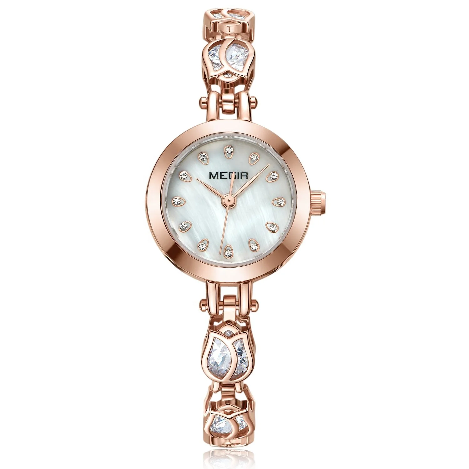 Элегантные женские часы из меди со стразами