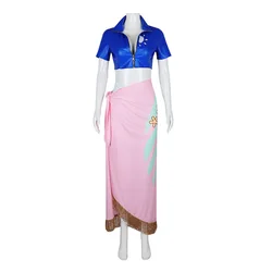 Nico Robin Cosplay Costume Top and Floral Pattern Wrap Skirt Women Cosplay Costume Outfit Decorated with Tassel