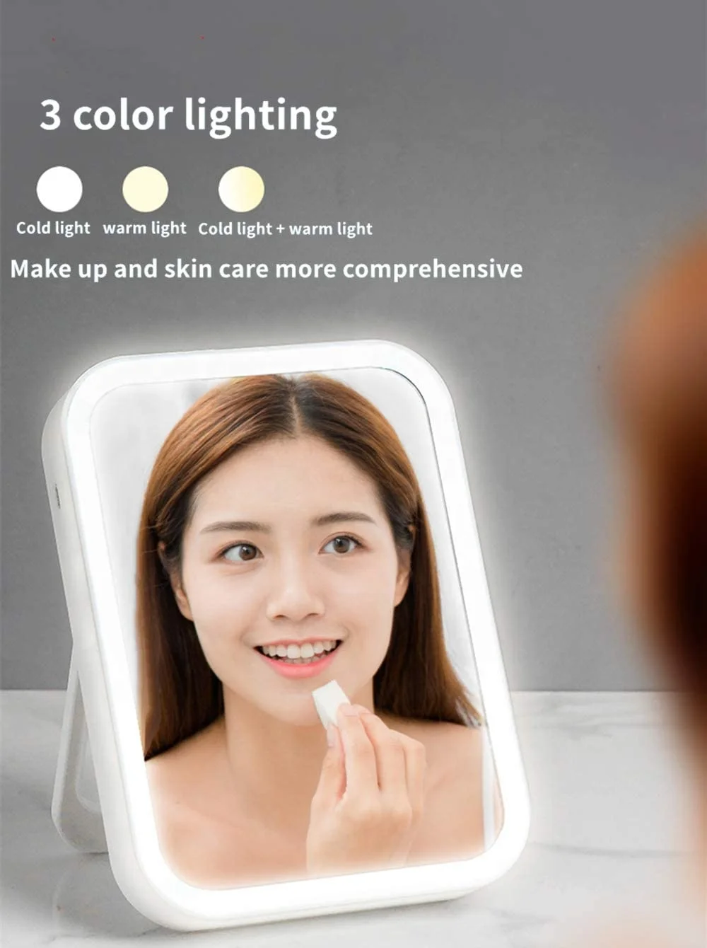 LED Makeup Mirror Touch Screen 3 Light Portable Standing Folding Vanity Mirroir 5X Magnifying Compect Cosmetics Mirror