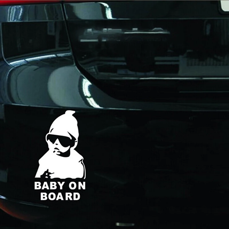 
14*9CM BABY ON BOARD Cool Rear Reflective Sunglasses Child Car Stickers Warning Decals Black/Silver 