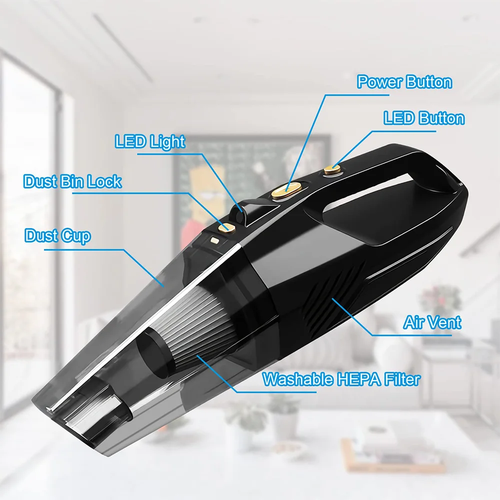 6000pa Car Vacuum Cleaner Wireless Mini Handheld Vacuum Cleaner Led Light For Car Home Clean Portable Vaccum Cleaner