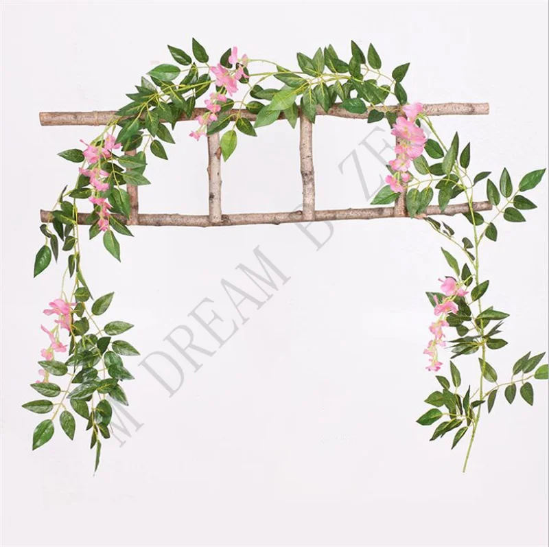 2M Wisteria Artificial Flowers Vine Garland Wedding Arch Decoration 5 Colors Foliage Rattan Trailing Faux Flowers Ivy Wall