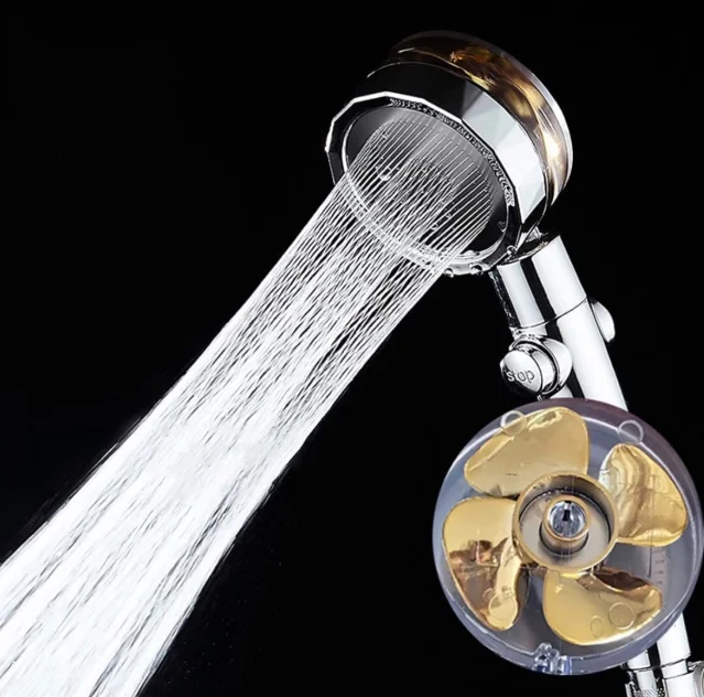 chrome-plated ABS handheld 360 degree rotating with propeller and detachable bathtub fan turbo shower head