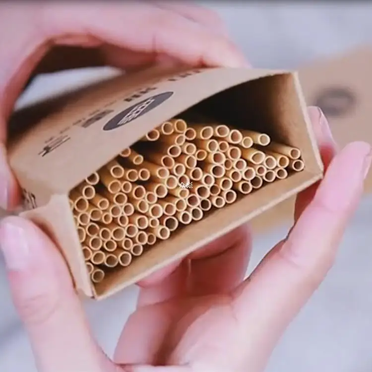 New Eco Friendly 100 Biodegradable Grass Disposable Wheat Tube Straw Custom Individually Wrapped Wheat Drinking Straws