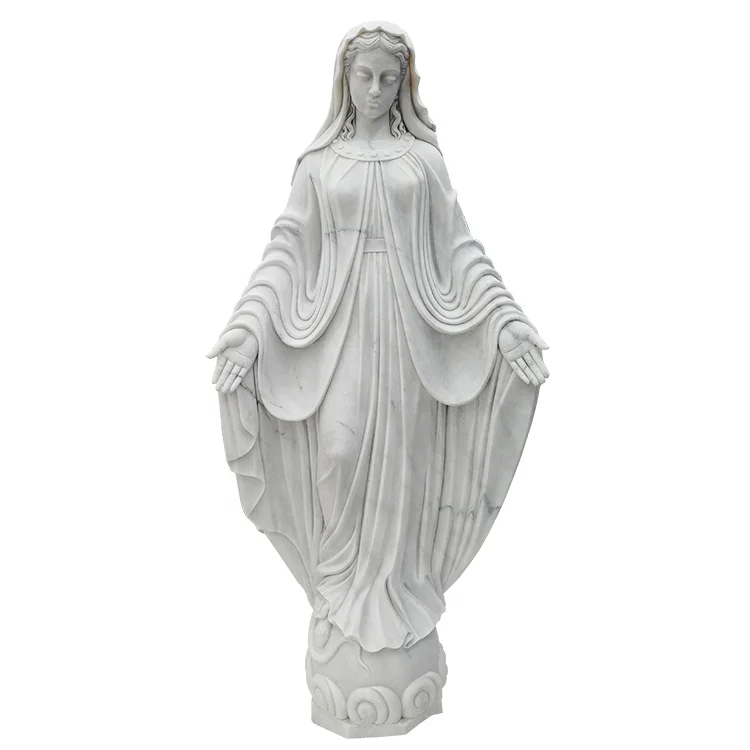 Handmade Natural Marble Carved Virgin Mary Statue