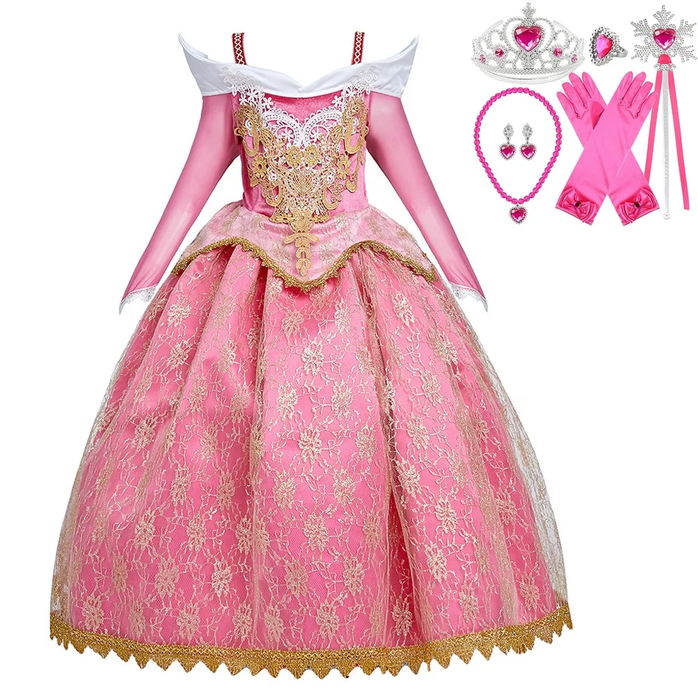 Girls Sleeping Beauty Dress Long Sleeve Off Shoulder Kids Child Fancy Princess Party Costume Dress Up