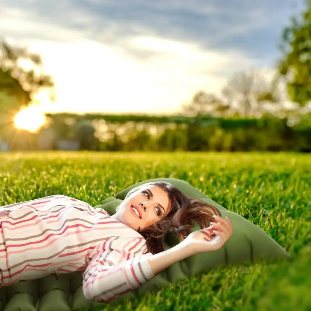 
40D Nylon Camping Mat Inflatable Sleeping Pad With Pillow 