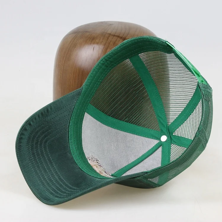 Оптовая продажа сетчатая шляпа-тракер с вышивкой на заказ темно-зеленая атласная шляпа