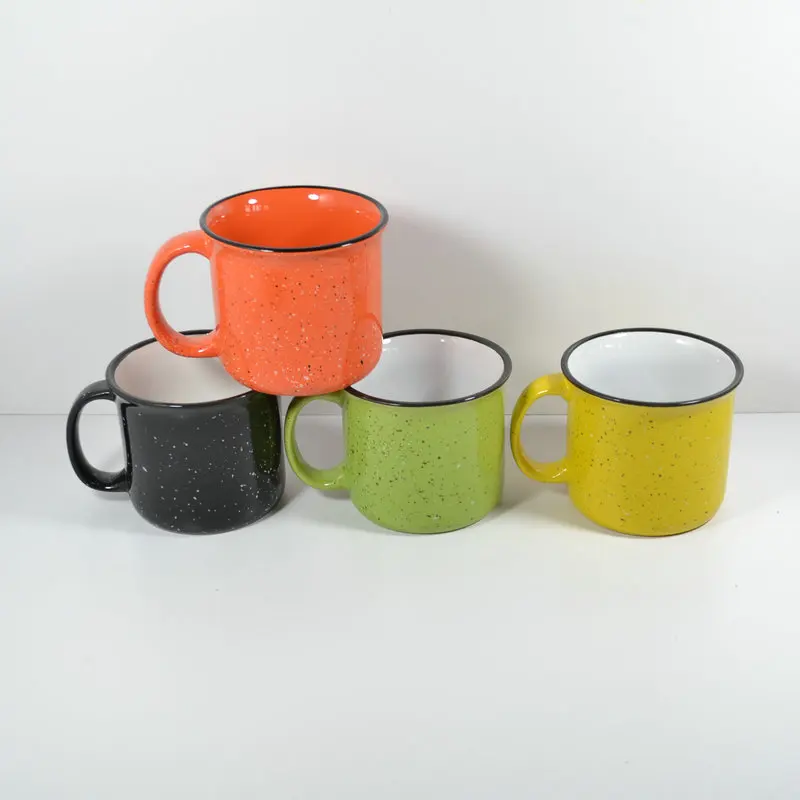 Wholesale Hot Sale Cheap 15oz 16oz Vintage Speckled Camping Cup Enamel Stoneware Custom Logo Printed Ceramic Campfire Coffee Mug