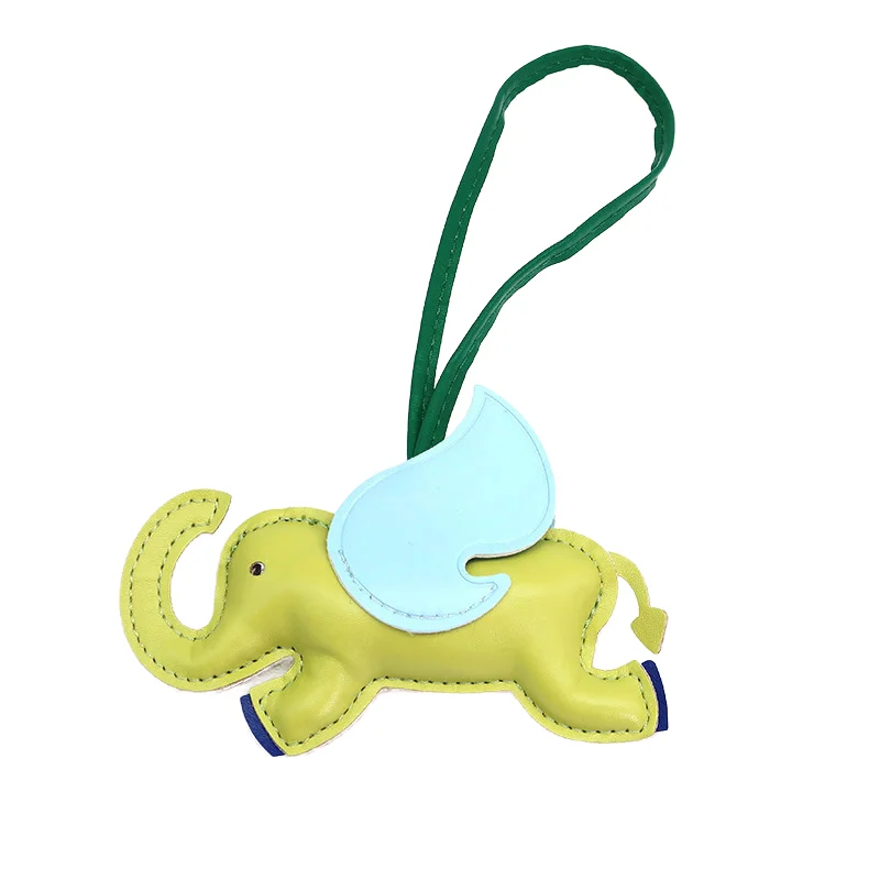 Popular Handmade leather creative animal car keychain cute pu flying elephant pendant