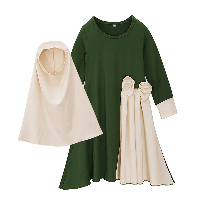 Kids Abayas Girls Muslim Children Eid Dresses For Muslim Girl Set Islamic Clothing Full Sleeve Children Hijab Dress