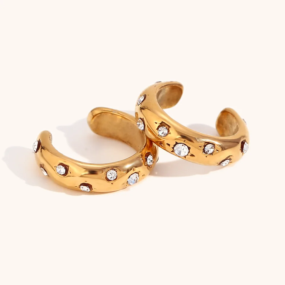 Exquisite C-shaped Zircon Cuff Non Pierced Cartilage Earrings Stainless Steel 18K Gold Ear Bone Clips on Earrings for Women