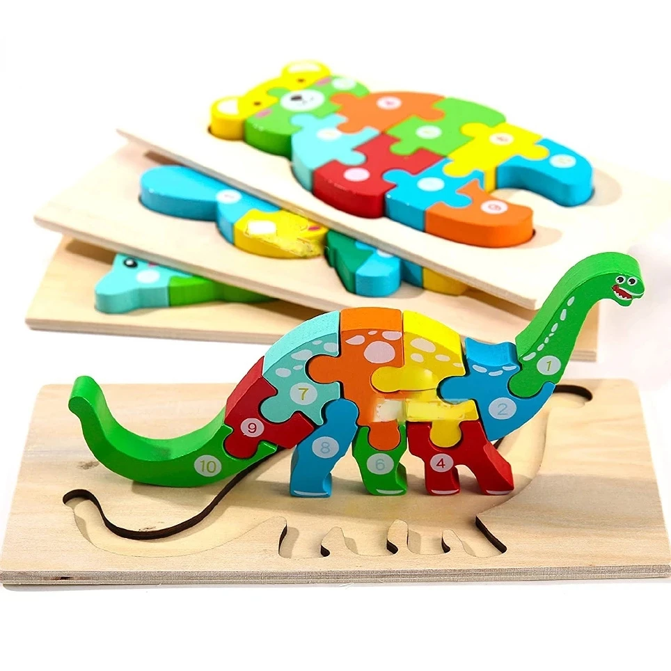 Hot Selling Montessori Dinosaur 3D Wooden Egg Puzzle Toys for Toddlers Dinosaur Egg Jigsaw Puzzle