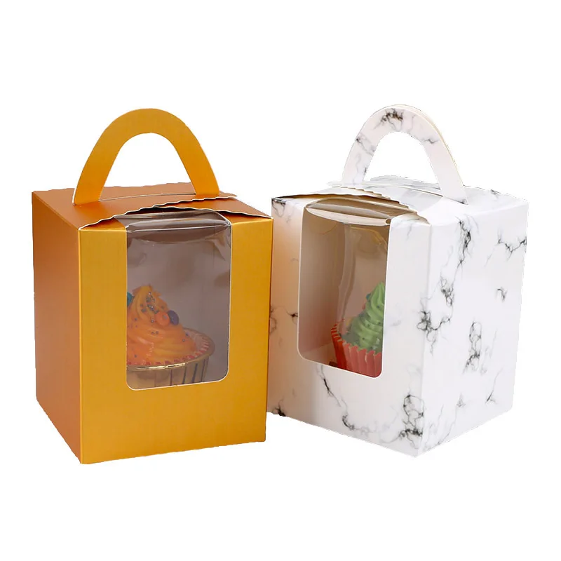Multi-color Professional food grade Small Cake Tall Cupcake Paper Packaging Gift Box With PVC Clear Window