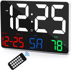 Digital Wall Clock Large Display with Remote Control Adjustable Brightness
