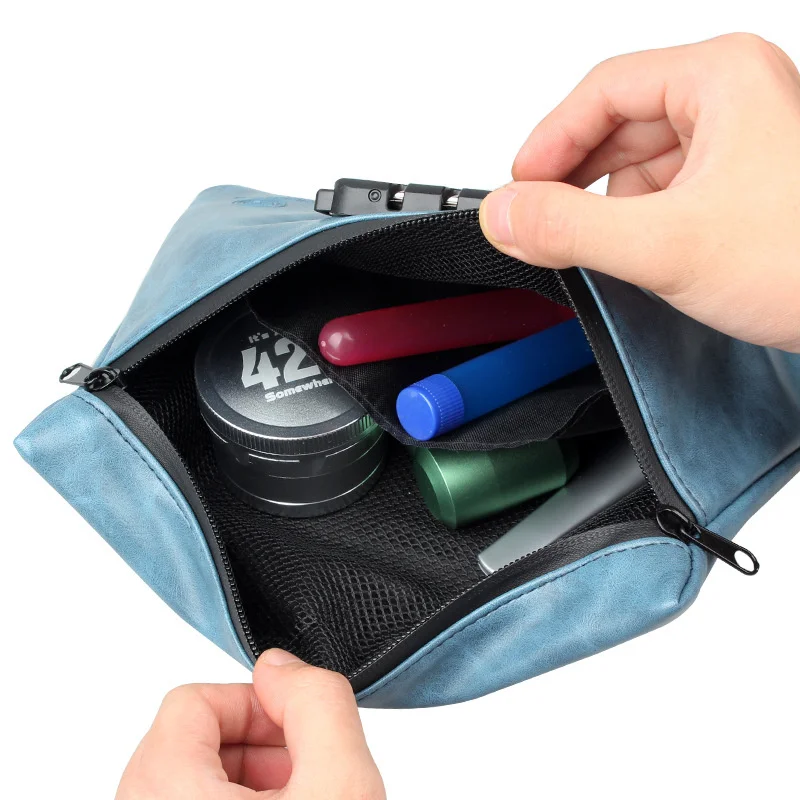 Large Capacity Resealable Smell Proof Leather Bag Waterproof Bags With Combination Lock For Travel Stash Smoke Accessory Storage