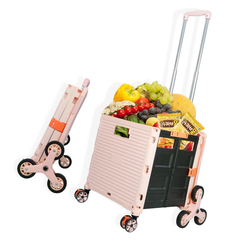 Factory direct sales one-stop 3 Climbing wheel foldable Small pp box storage shopping trolley bag cart trolley for elderly