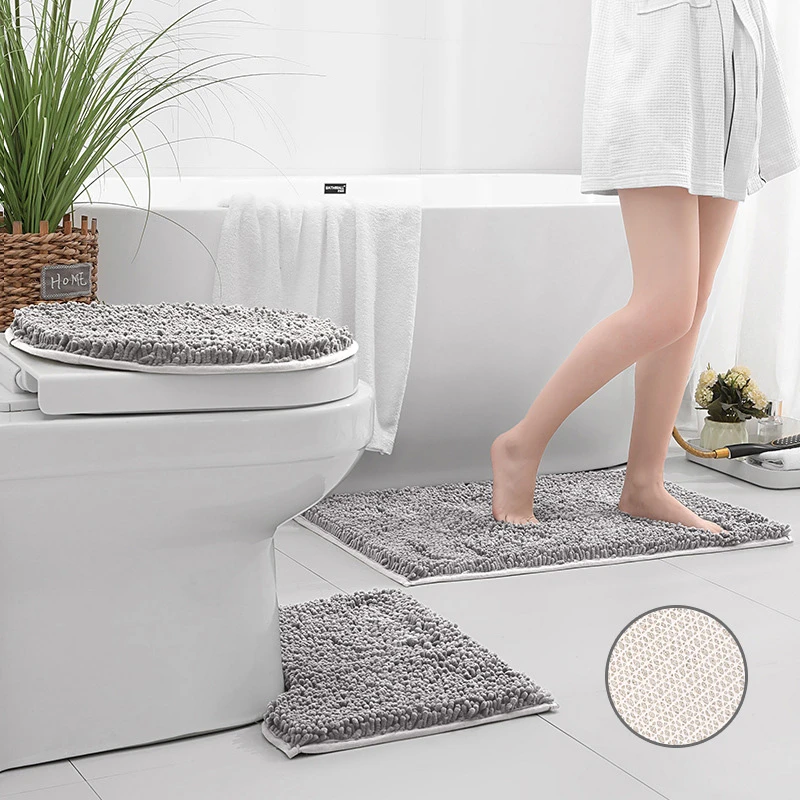 High Quality Soft Non Slip Bathroom Mat Set Home 3Pcs Toilet Cover Floor Mats Shower Bath Carpets Set