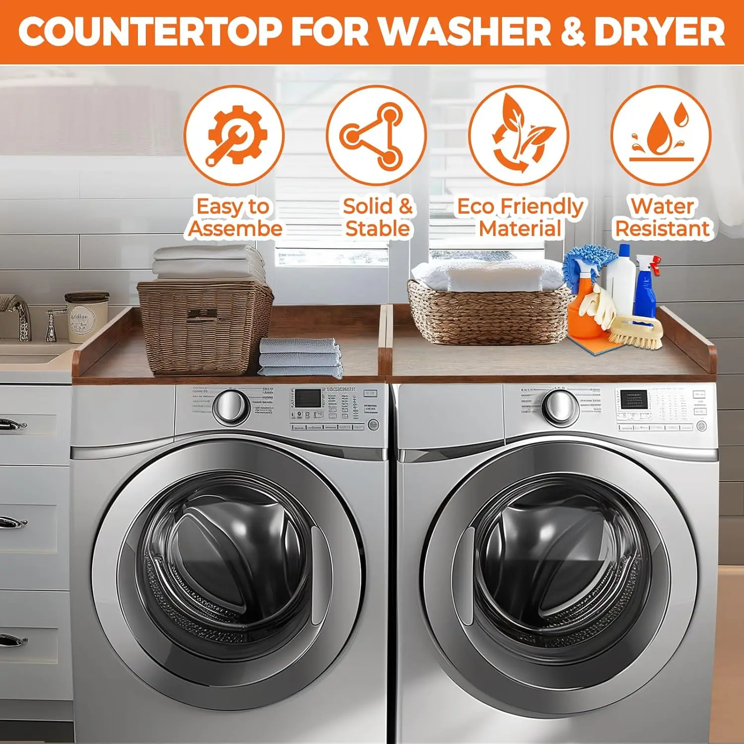Multi-Function Bamboo Washer Dryer Countertop for Laundry Room Organization on the Mashing Machine Countertop
