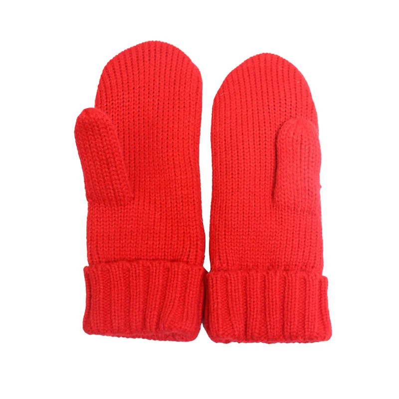 Red Warm Fingerless Knitted Animal Pattern Mittens Gloves