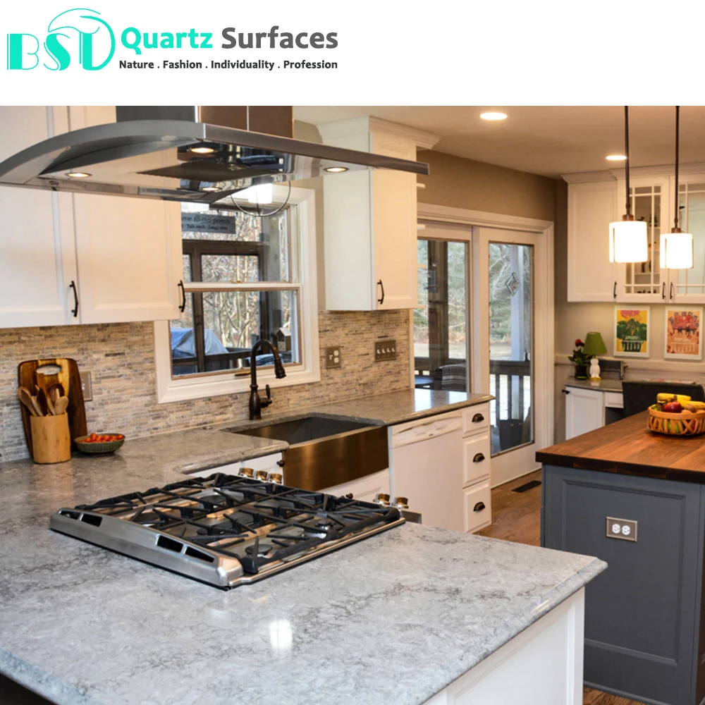 Countertop Quartz Stone Gold Natural with White & Grey Color Modern Marble Kitchen Kitchen Counter Top Polished BST 5 Years