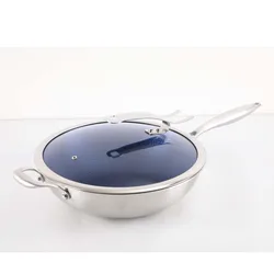 Factory price 34cm fry pan stainless steel chinese wok with lid