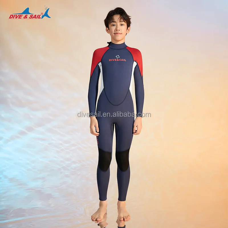 DIVE&SAIL kids Premium Custom 2.5mm yamamoto CR neoprene one piece freely diving back zipper fabric boys wetsuit