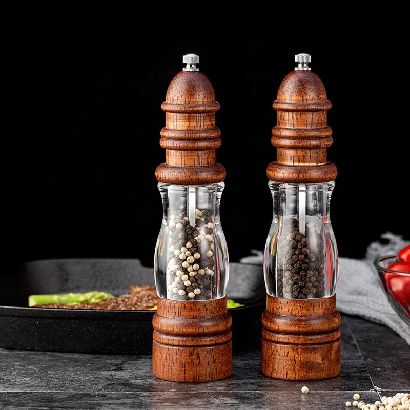Kingwise Household Pepper Spice Grain Mills Porcelain Grinding Core Kitchen Tools Wooden Mill Pepper and Salt Grinder