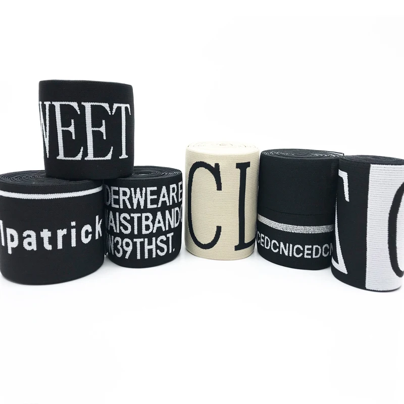 
6-8cm wide flexible polyester with custom-made letter jacquard elastic band 